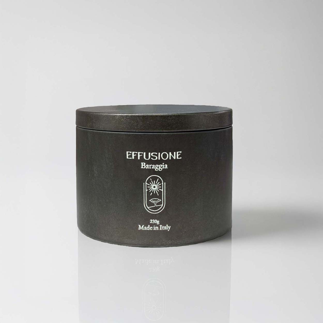 Candela profumata Effusione Echo Baraggia in contenitore nero opaco, Made in Italy