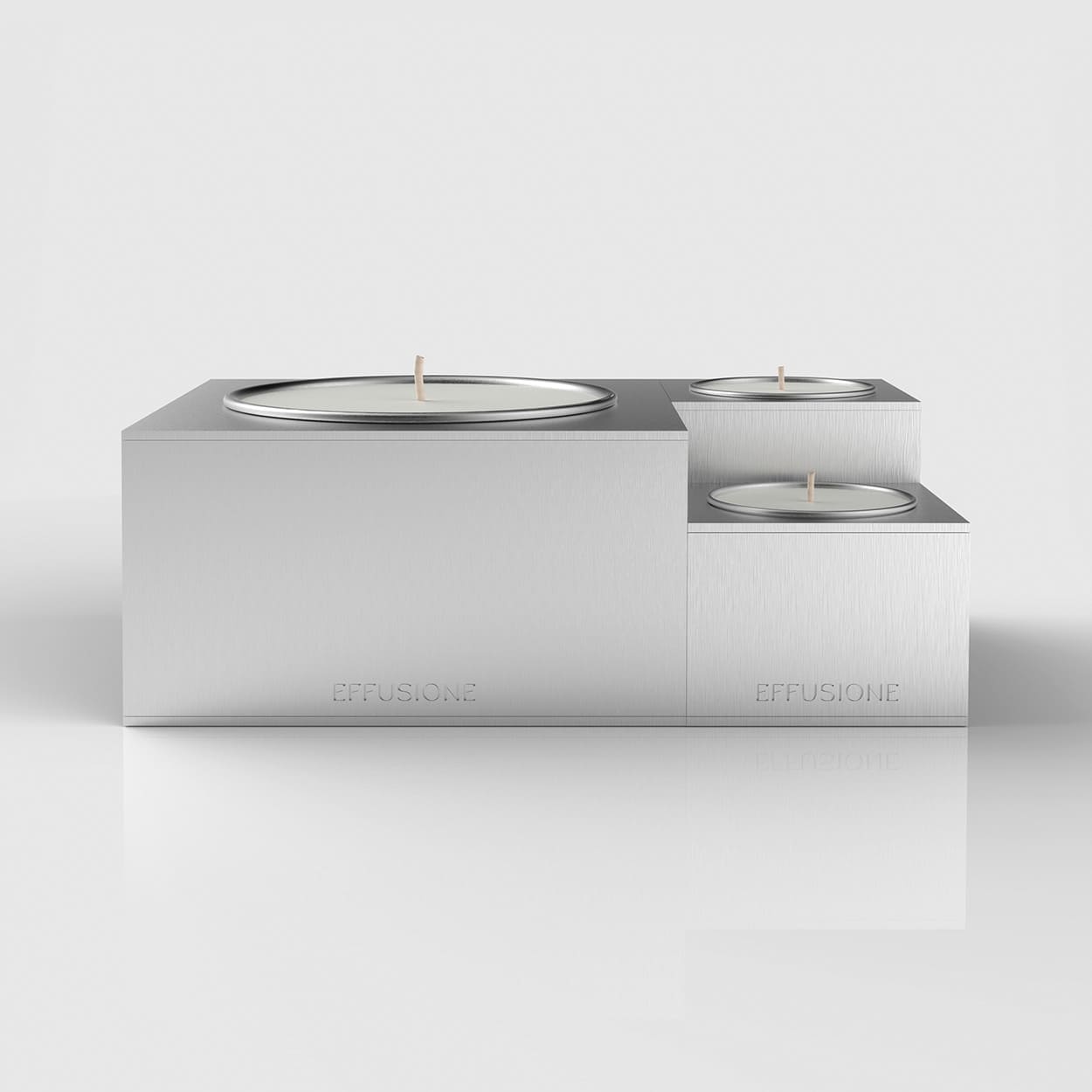 Collezione Aura Effusione, set di candele magnetiche componibili in alluminio di design con ricariche vista frontale