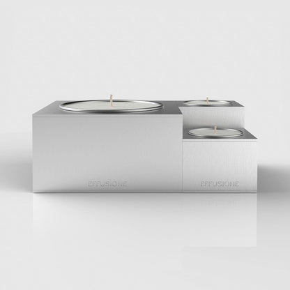 Collezione Aura Effusione, set di candele magnetiche componibili in alluminio di design con ricariche vista frontale