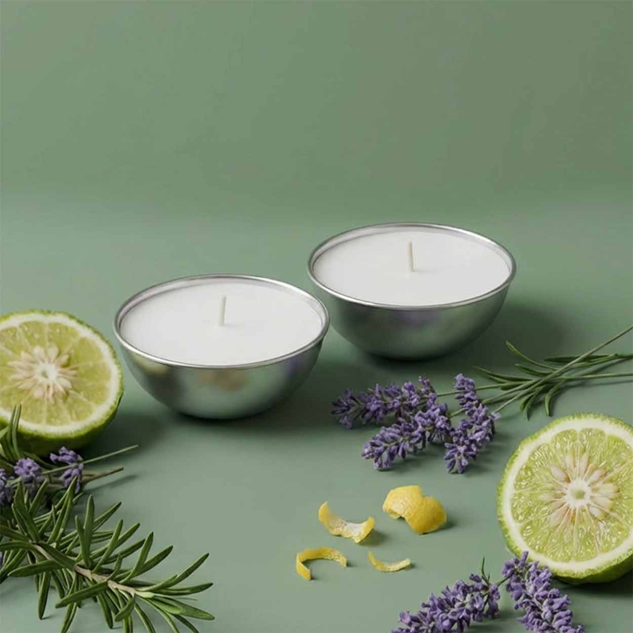 Set da 2 ricariche candela Aura Effusione formato L fragranza Via Italia in alluminio con note agrumate e legnose.